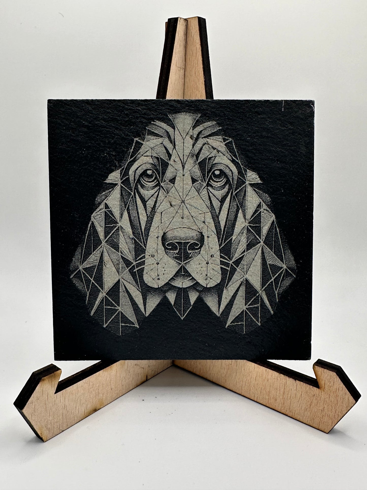 Geometric Dog Design Slate Coasters