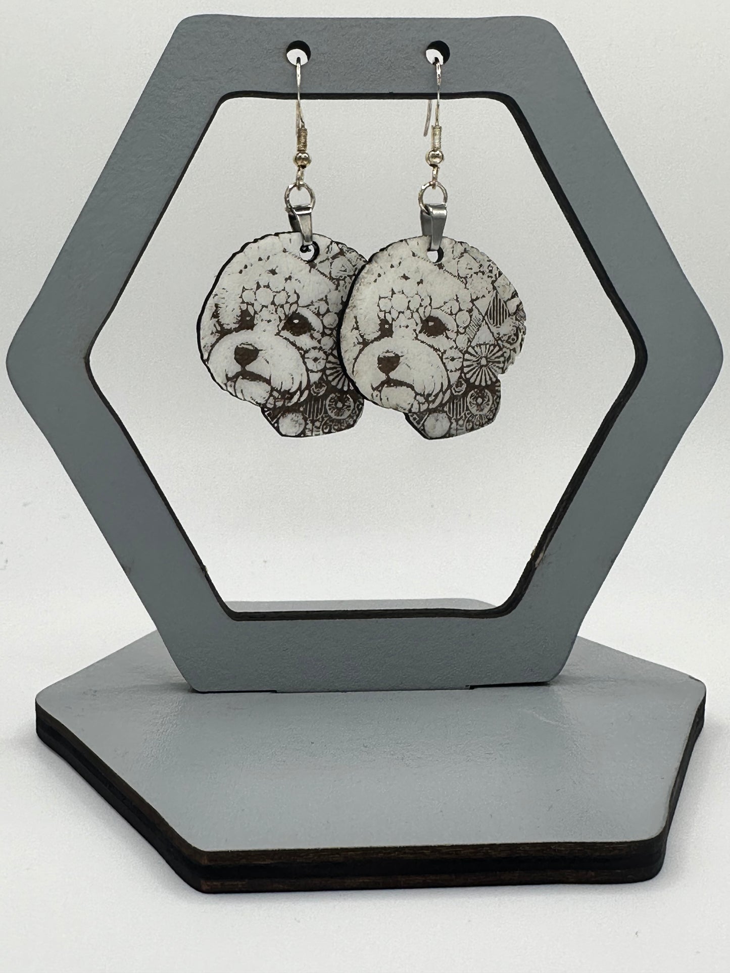 Geometric Bichon Dangle Earrings