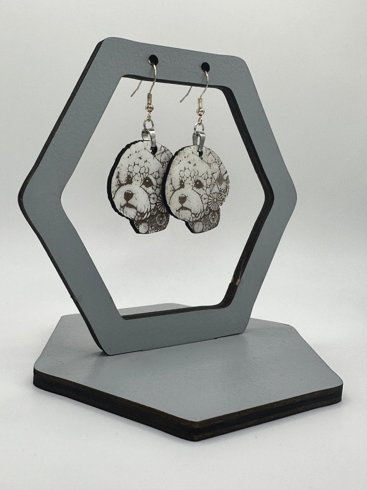 Geometric Bichon Dangle Earrings