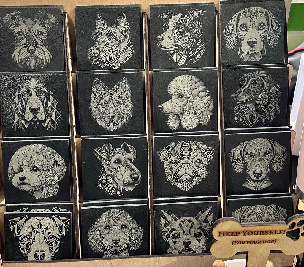 Geometric Dog Design Slate Coasters