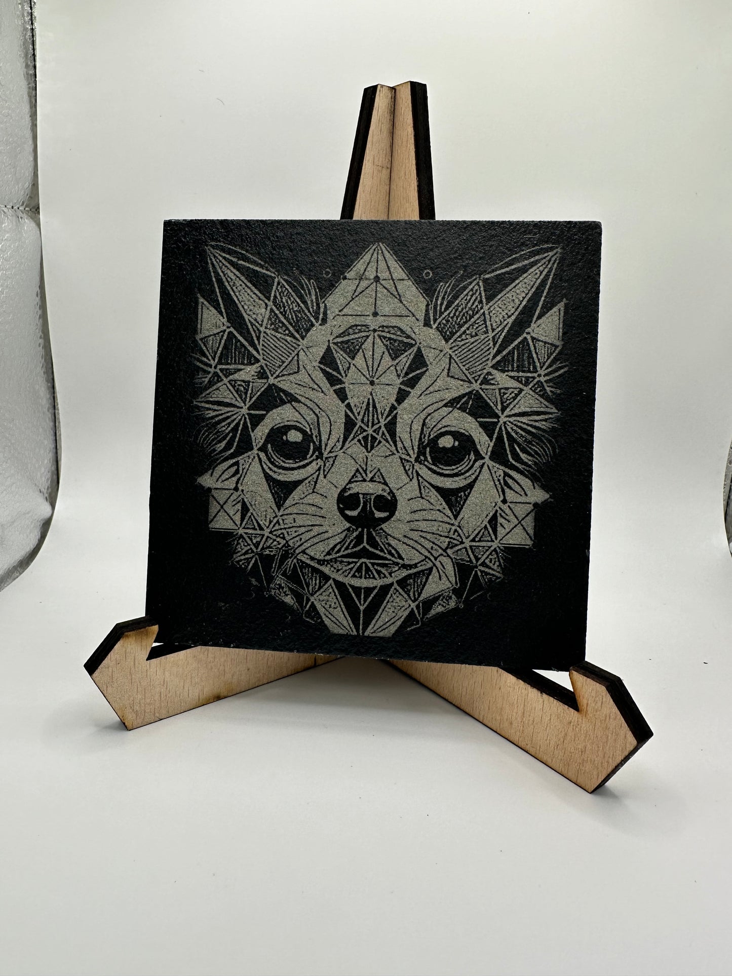 Geometric Dog Design Slate Coasters