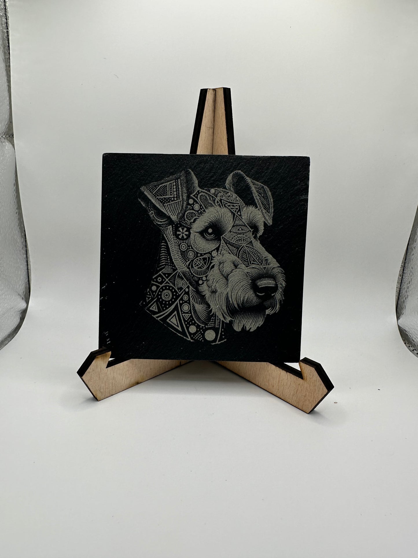 Geometric Dog Design Slate Coasters