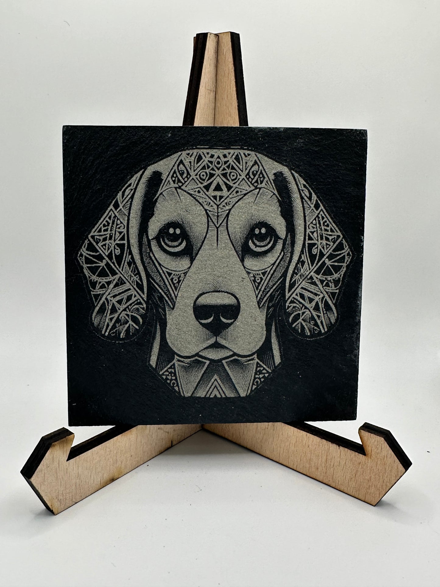 Geometric Dog Design Slate Coasters