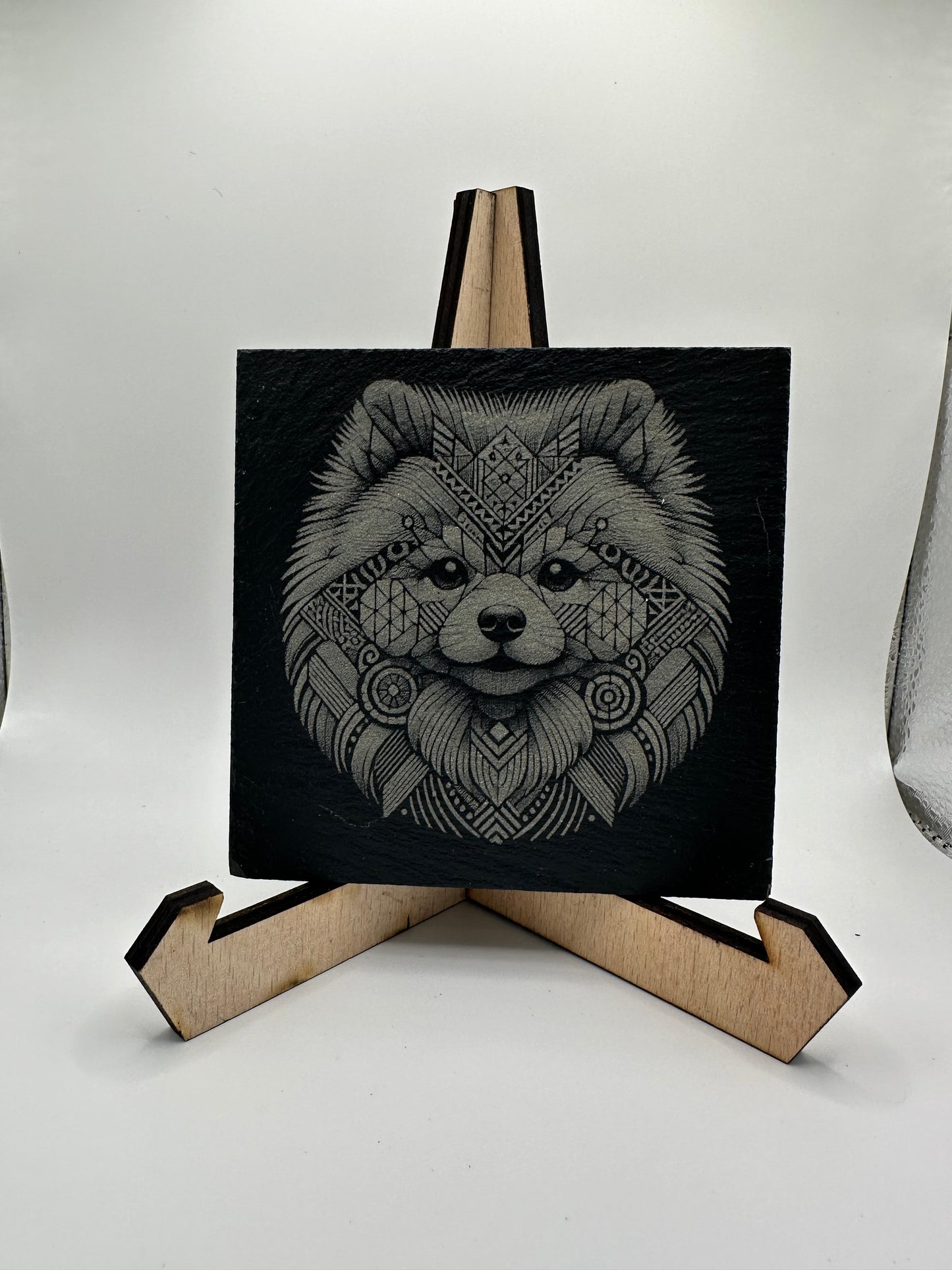 Geometric Dog Design Slate Coasters