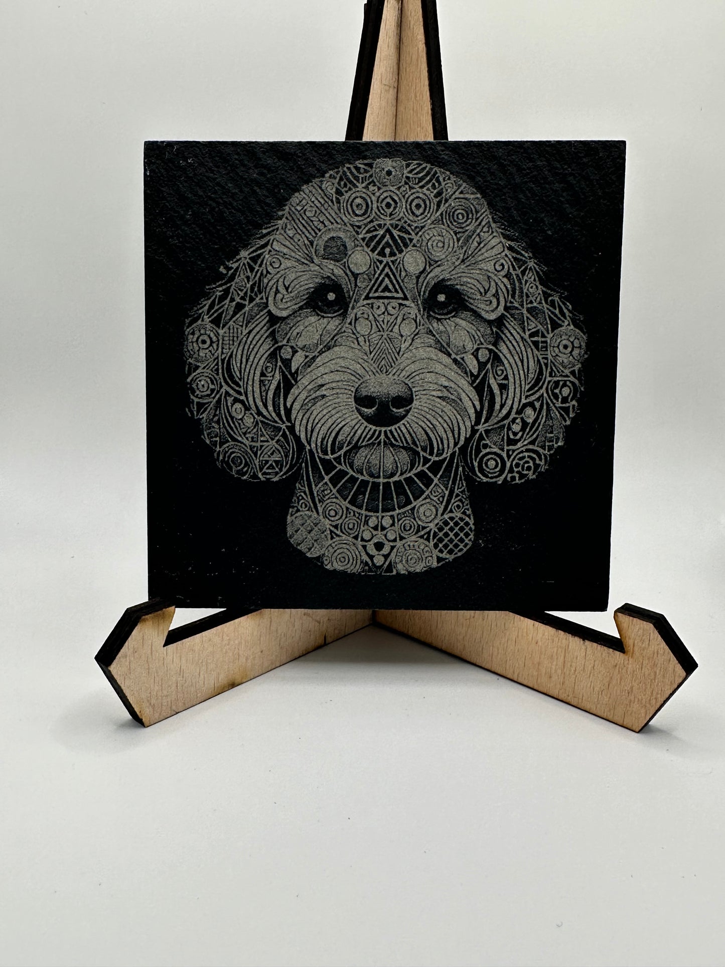 Geometric Dog Design Slate Coasters