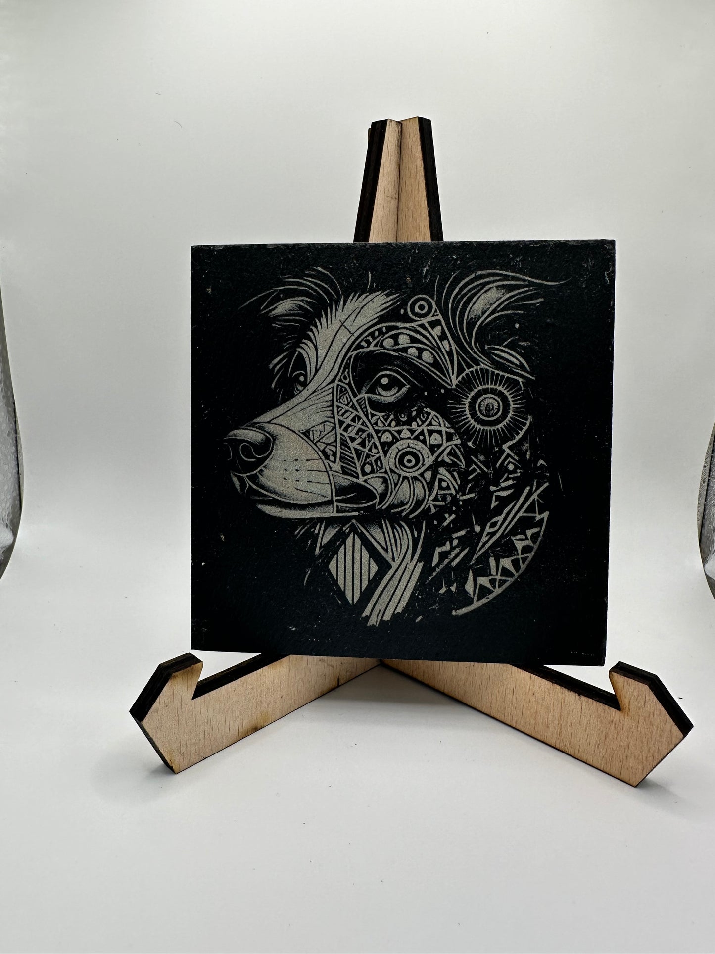 Geometric Dog Design Slate Coasters