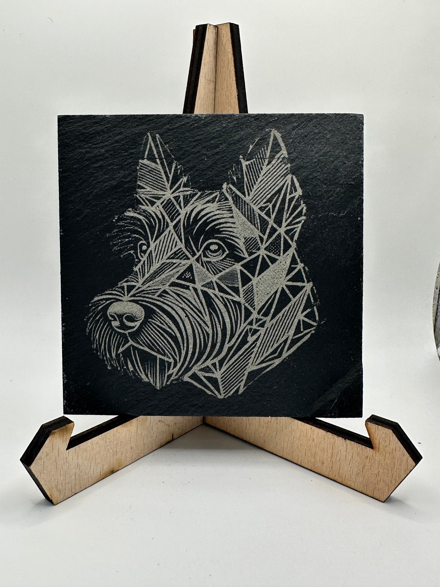 Geometric Dog Design Slate Coasters