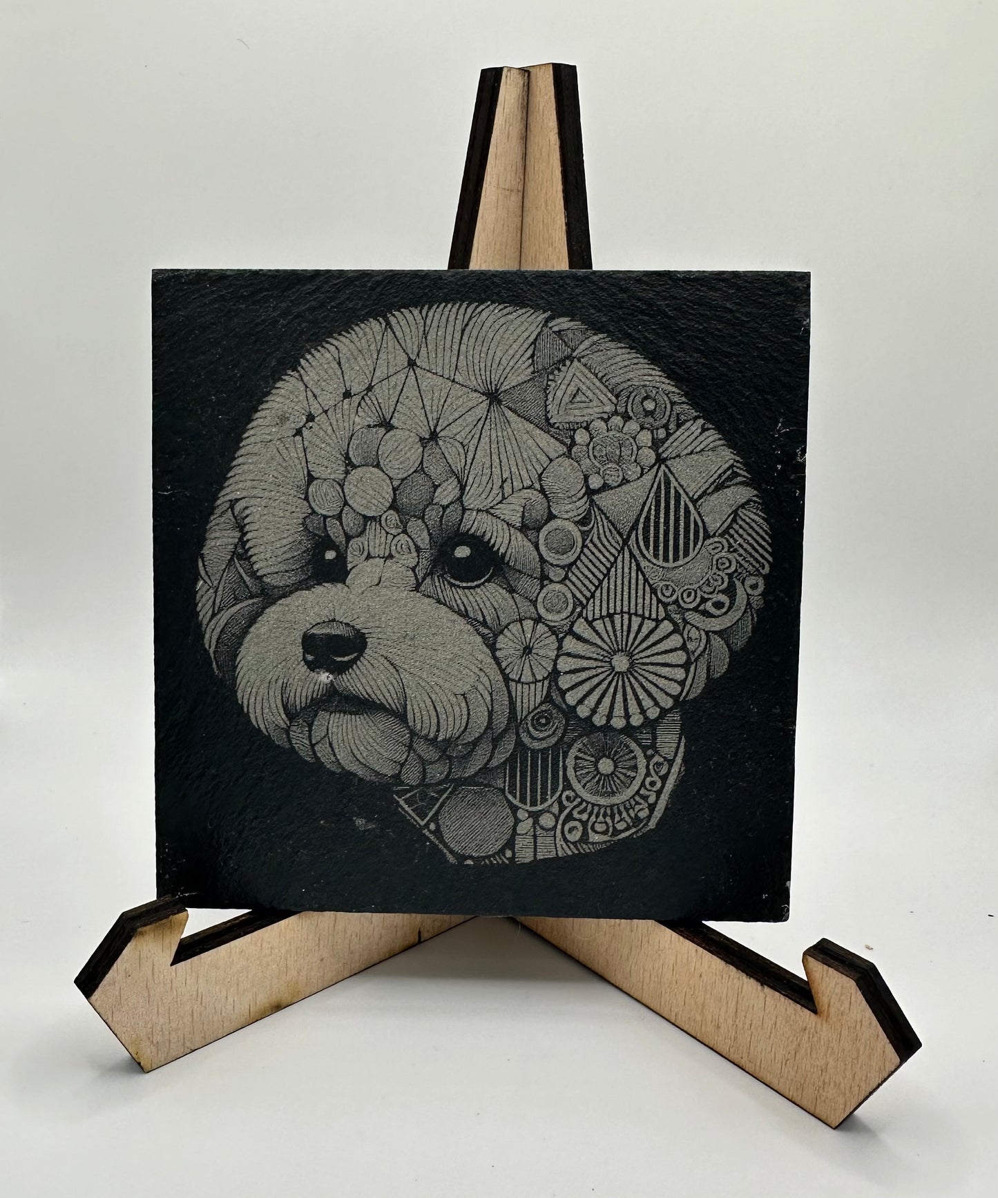 Geometric Dog Design Slate Coasters