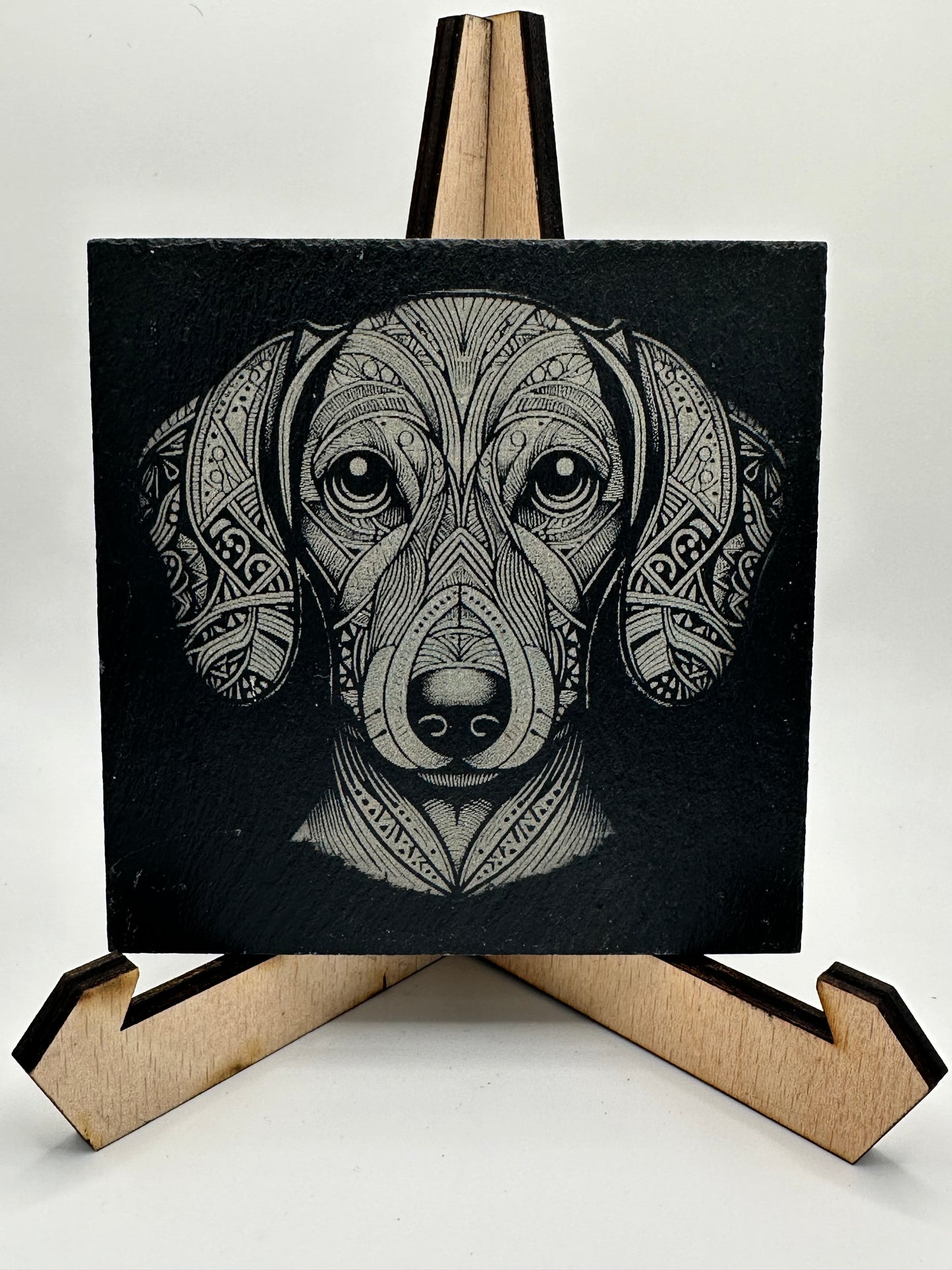 Geometric Dog Design Slate Coasters